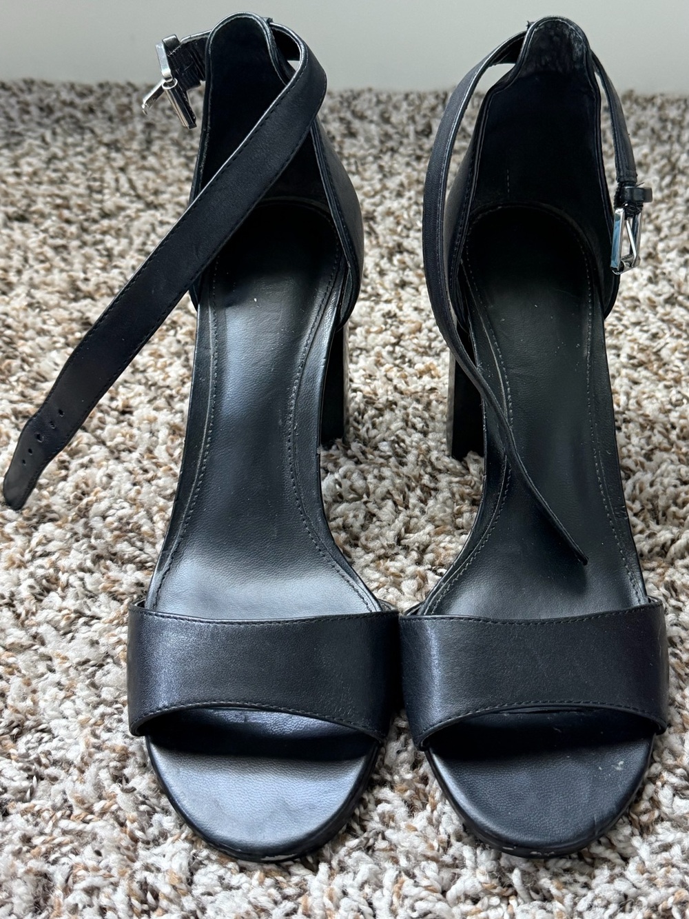 Black Leather Heeled Sandals